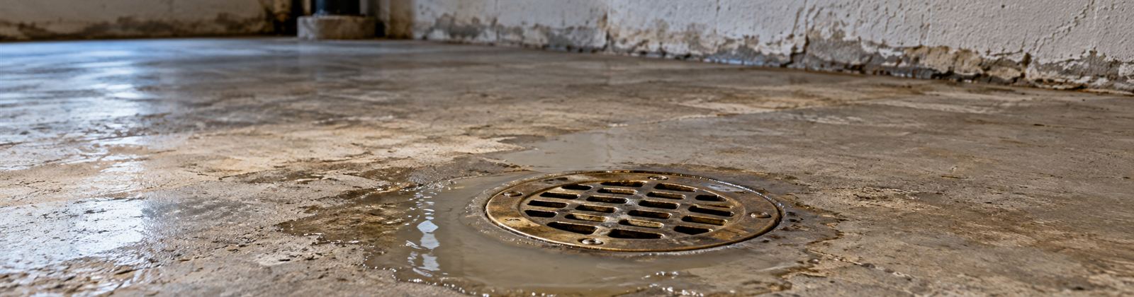Une faible remontée autour d’un drain de plancher : le symptôme est visible, mais sa cause se trouve plus loin dans la conduite.