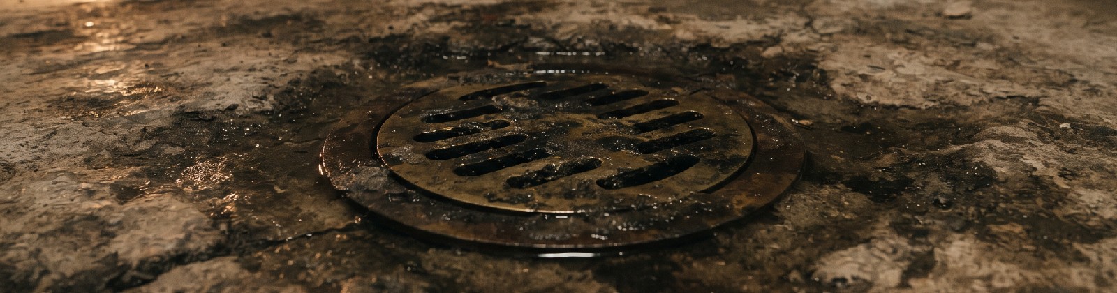 Drain de plancher en laiton dans une dalle de béton ancienne